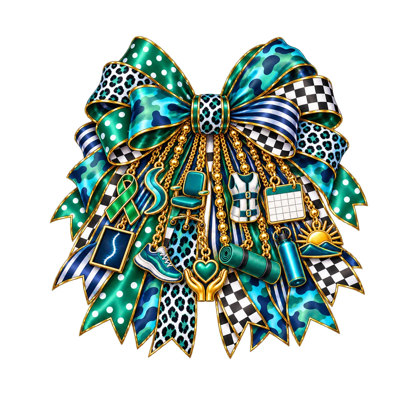 Scoliosis Awareness Bow Charm PNG, Gold Chain Charms, Transparent Sublimation Design, Digital Download