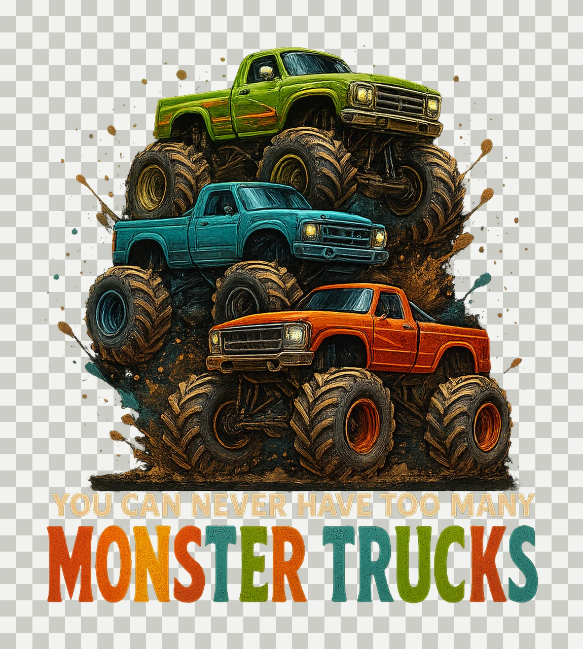Too Many Monster Trucks Offroad Trucks Sublimation Dirt transparency and detail preview thumbnail