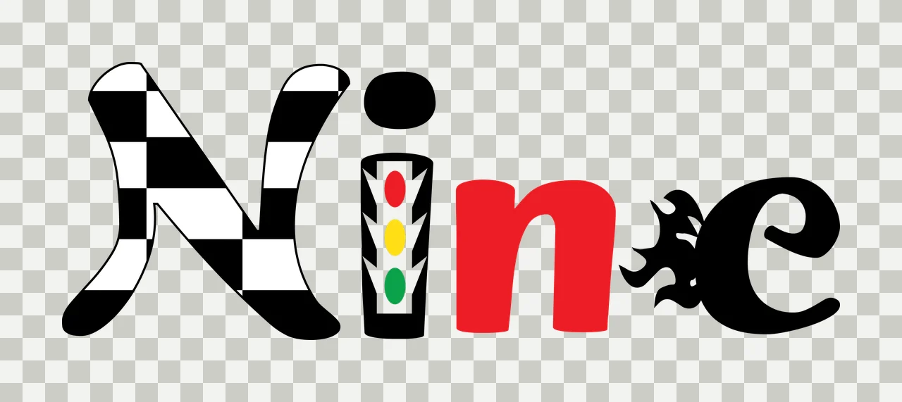 Nine Black Text With Traffic Light And Flame display white transparency and detail preview thumbnail