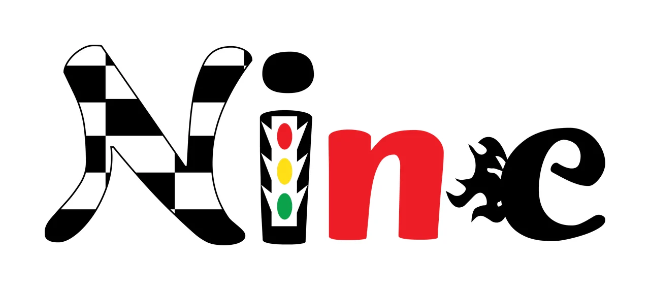 Nine Black Text With Traffic Light And Flame display white