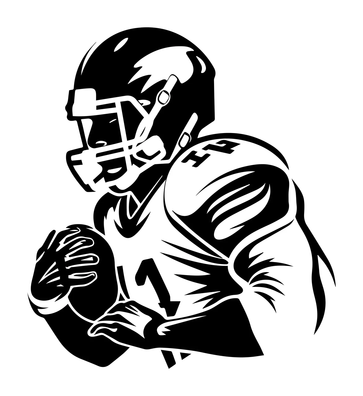 Football Player 1 Holding Ball Silhouette helmet jersey black