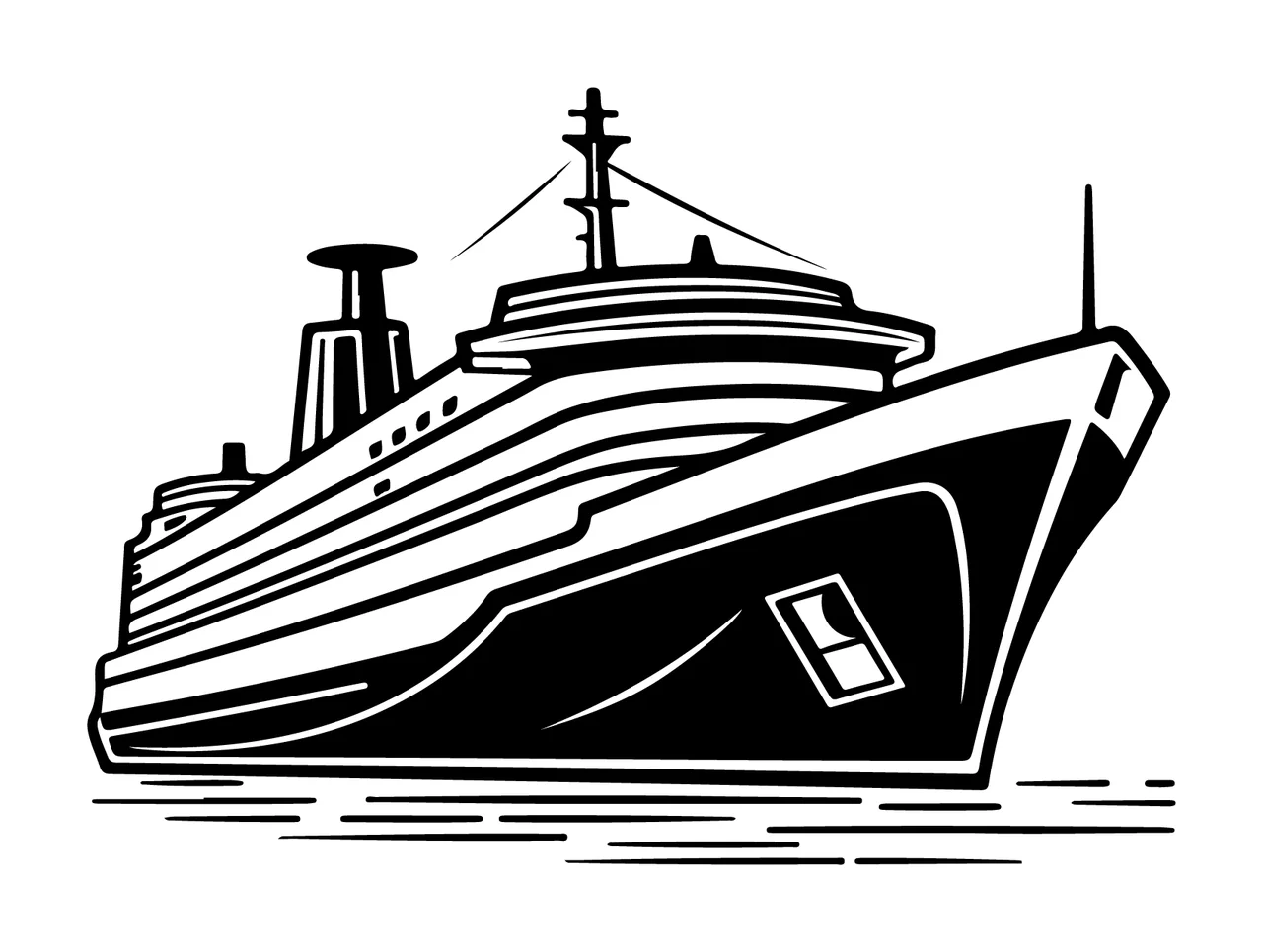 Ship Large Sailing Illustration Black White waves hull ocean