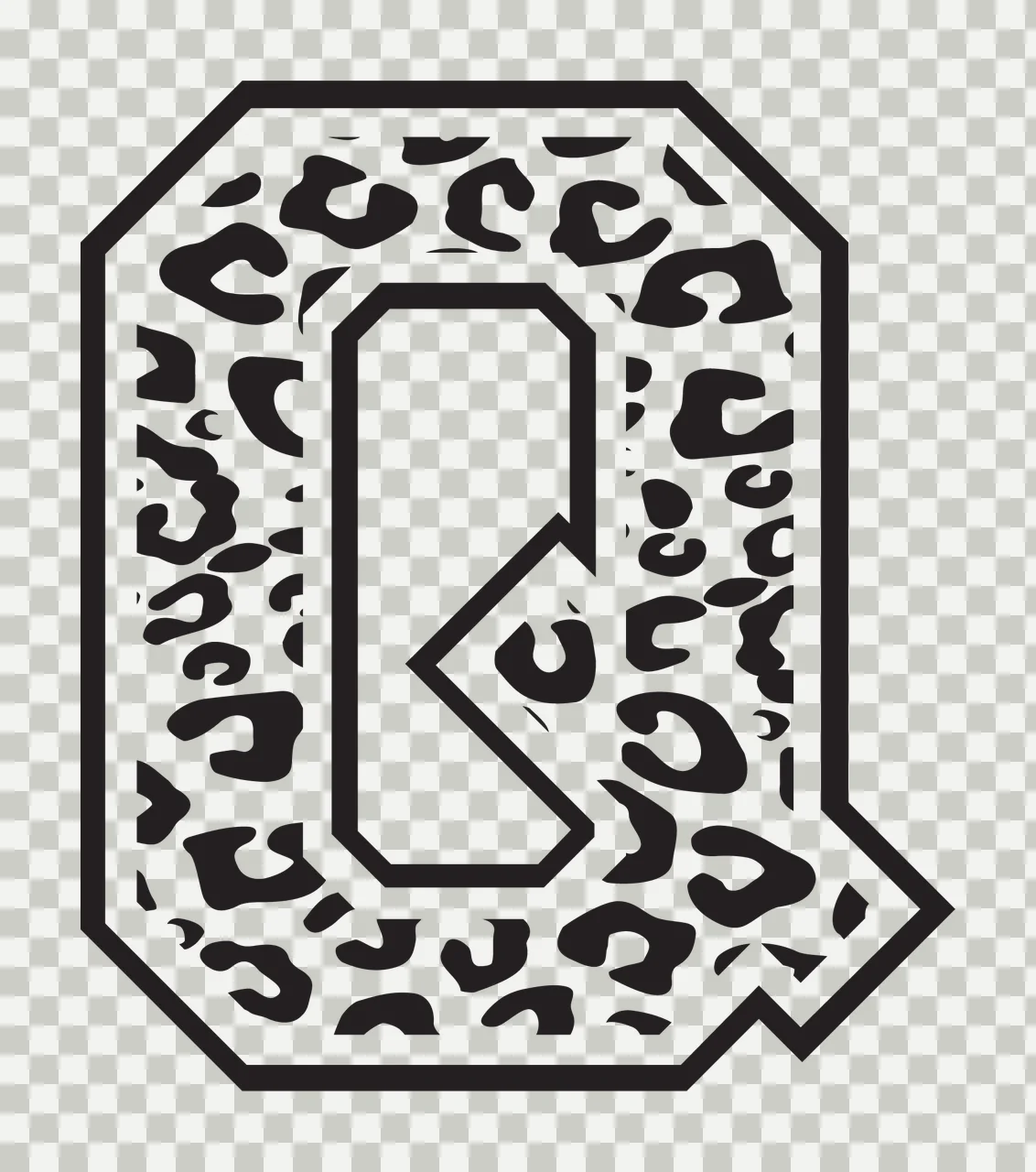Black Varsity Half Font Leopard Character 07 print animal cheetah transparency and detail preview thumbnail