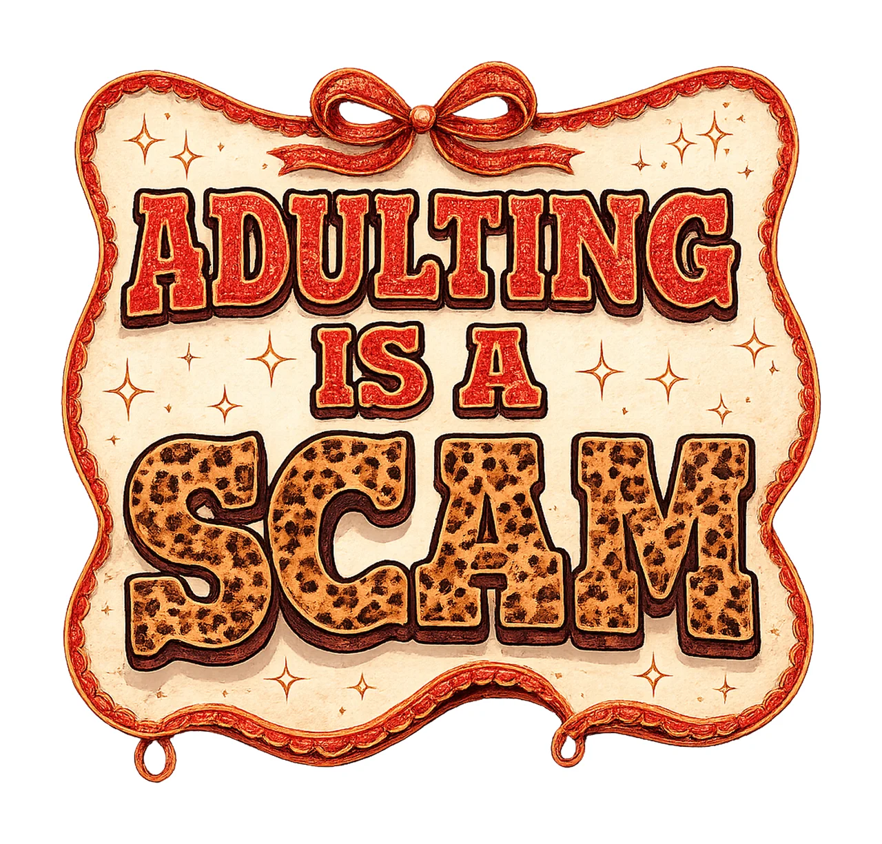 Adulting Is Scam Leopard Text plaque print ribbon stars sign