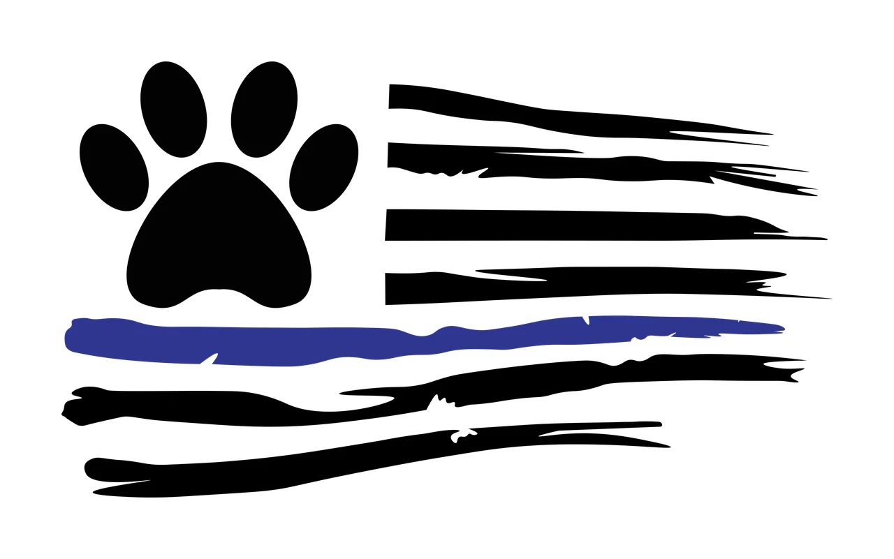 Keychain Paw Print Over Tattered Flag Stripes distressed black