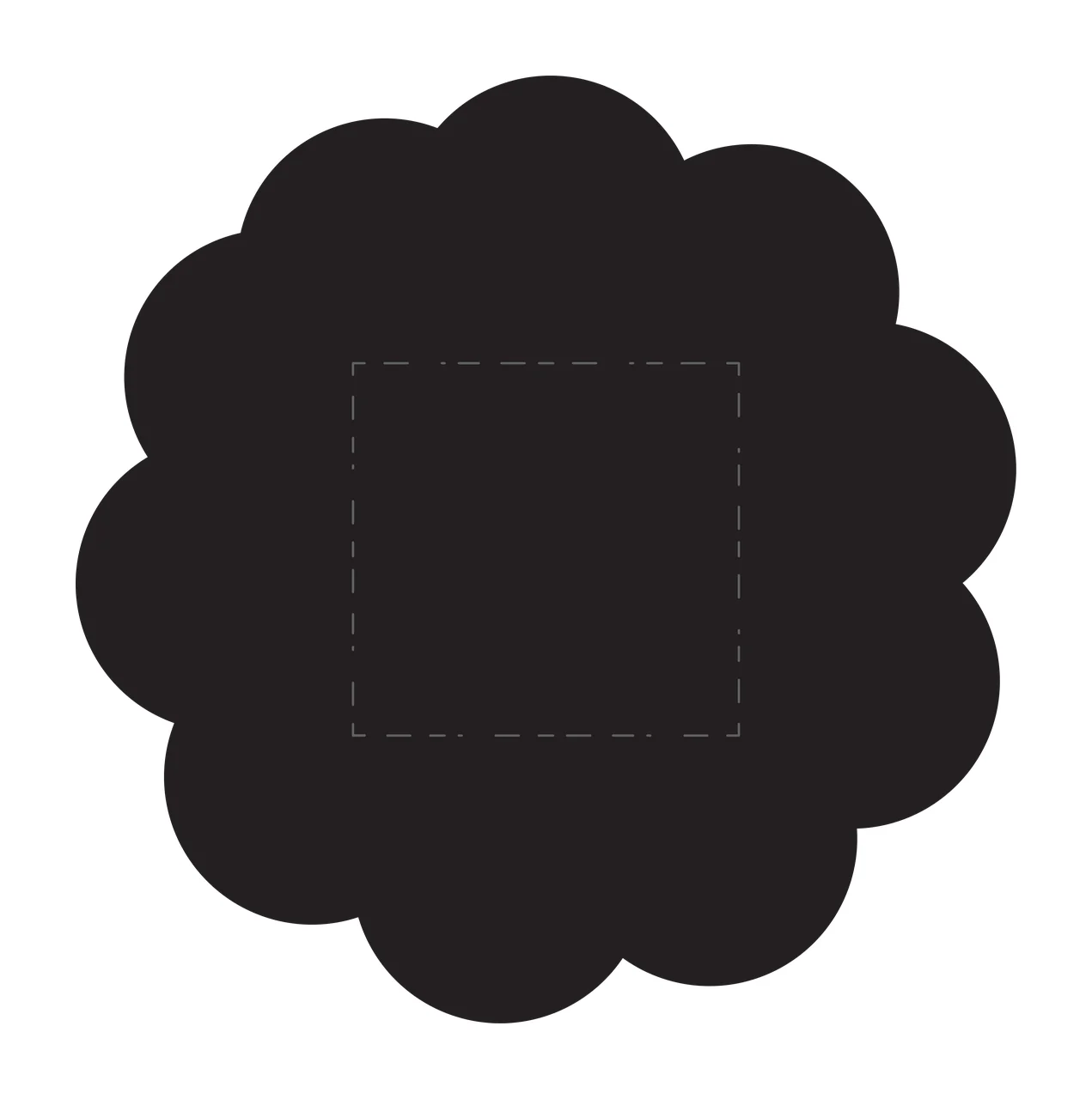 Black cloud-shaped frame with dashed square center with black cloud-shaped border