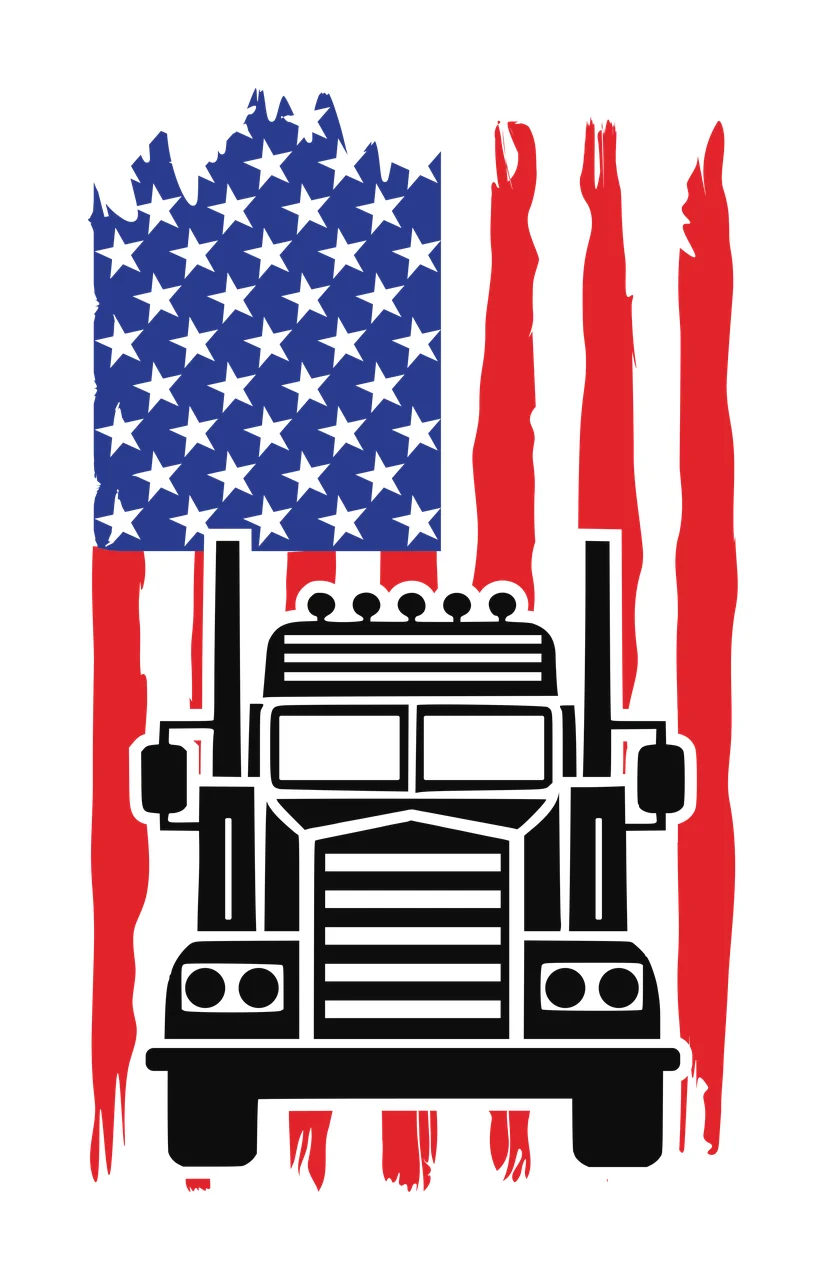 Semi Truck Flag Front View On Vertical Distressed stationary