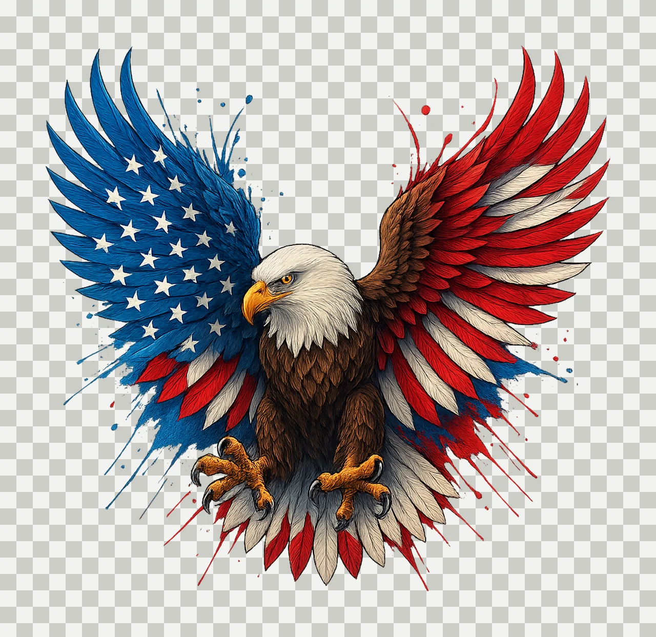 Bald Eagle with US flag Patriotic American Flag Artwork 4th transparency and detail preview thumbnail
