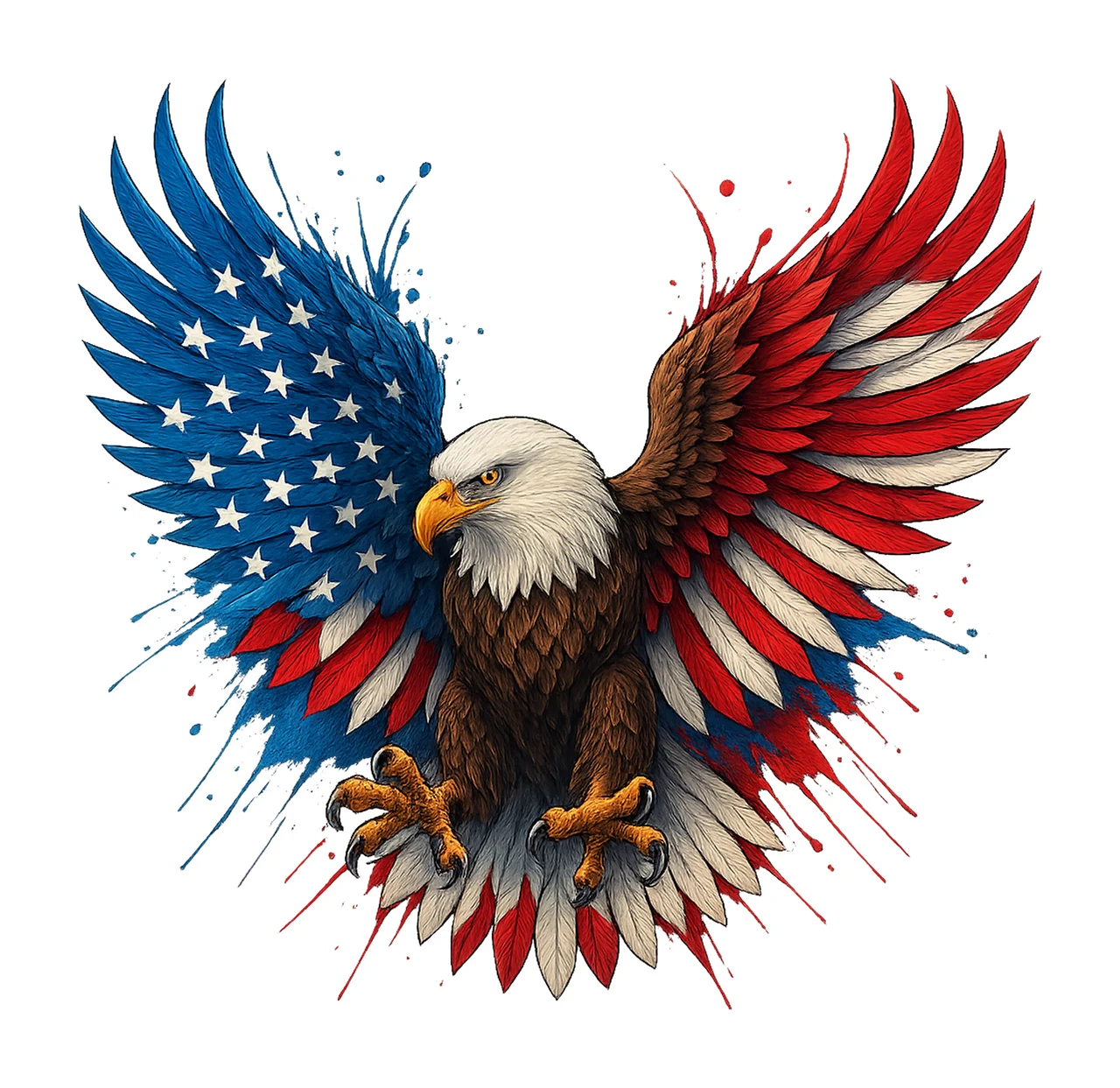 Bald Eagle with US flag Patriotic American Flag Artwork 4th