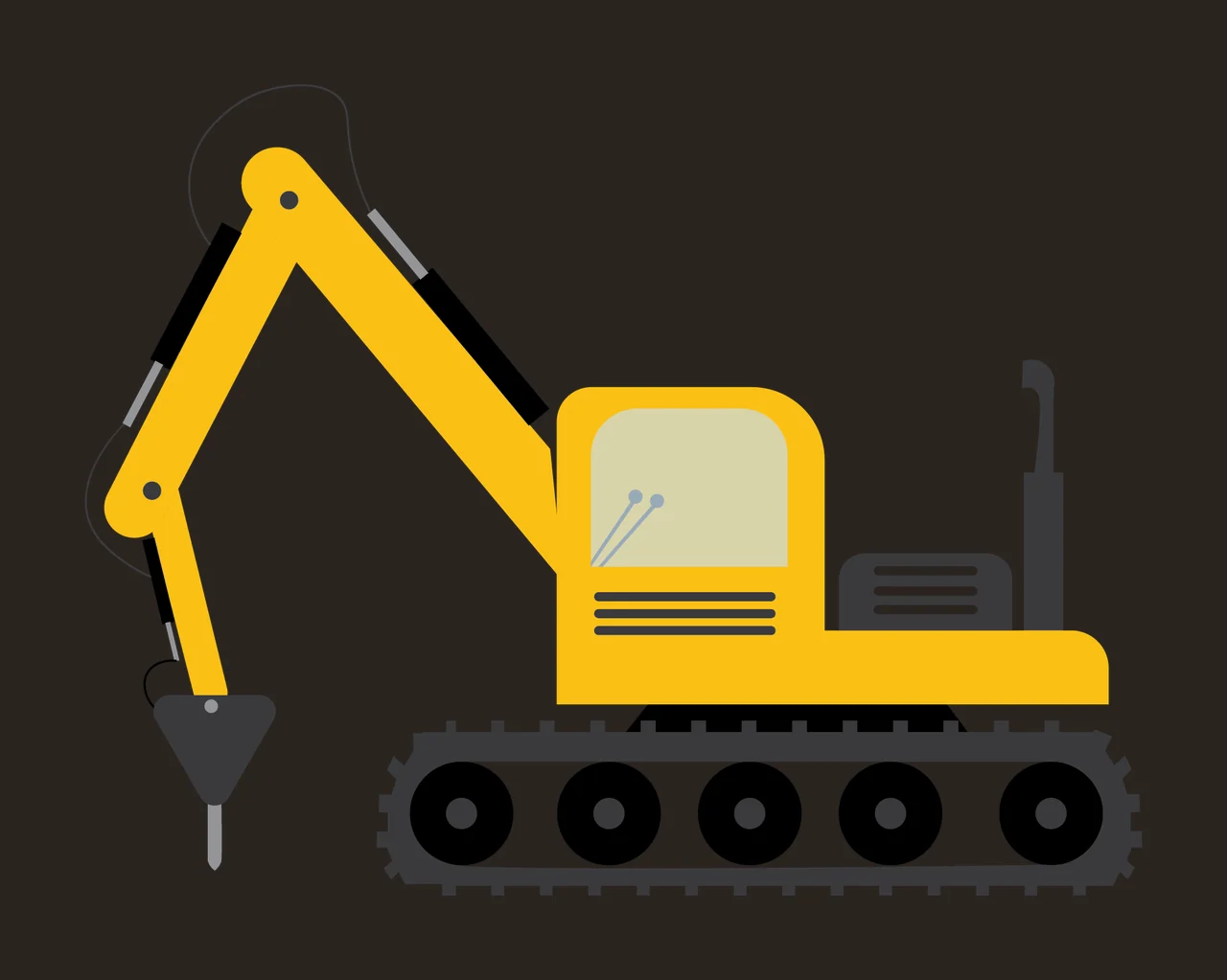 Construction Black Excavator Machine Silhouette On A White tracks contrast preview thumbnail