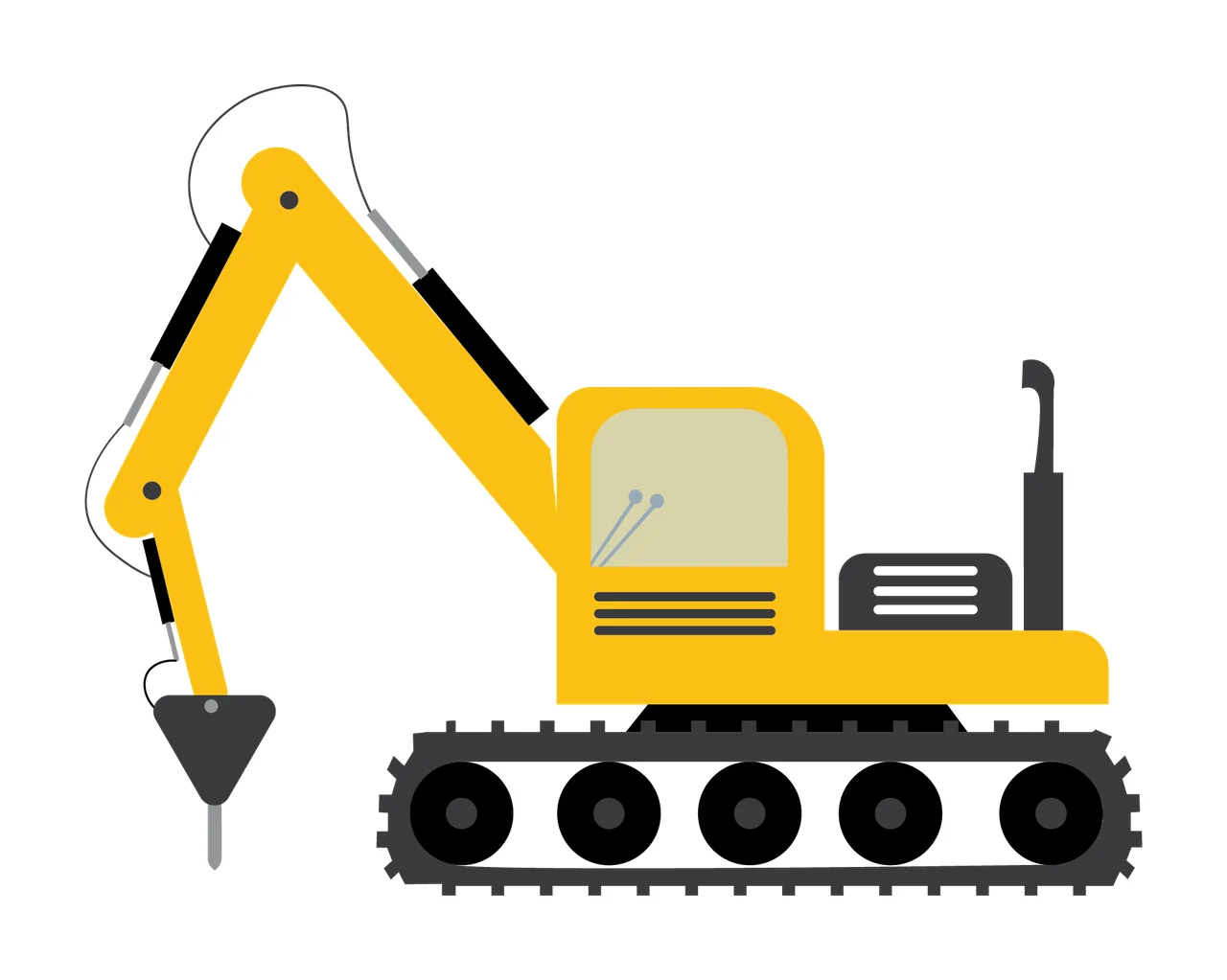 Construction Black Excavator Machine Silhouette On A White tracks