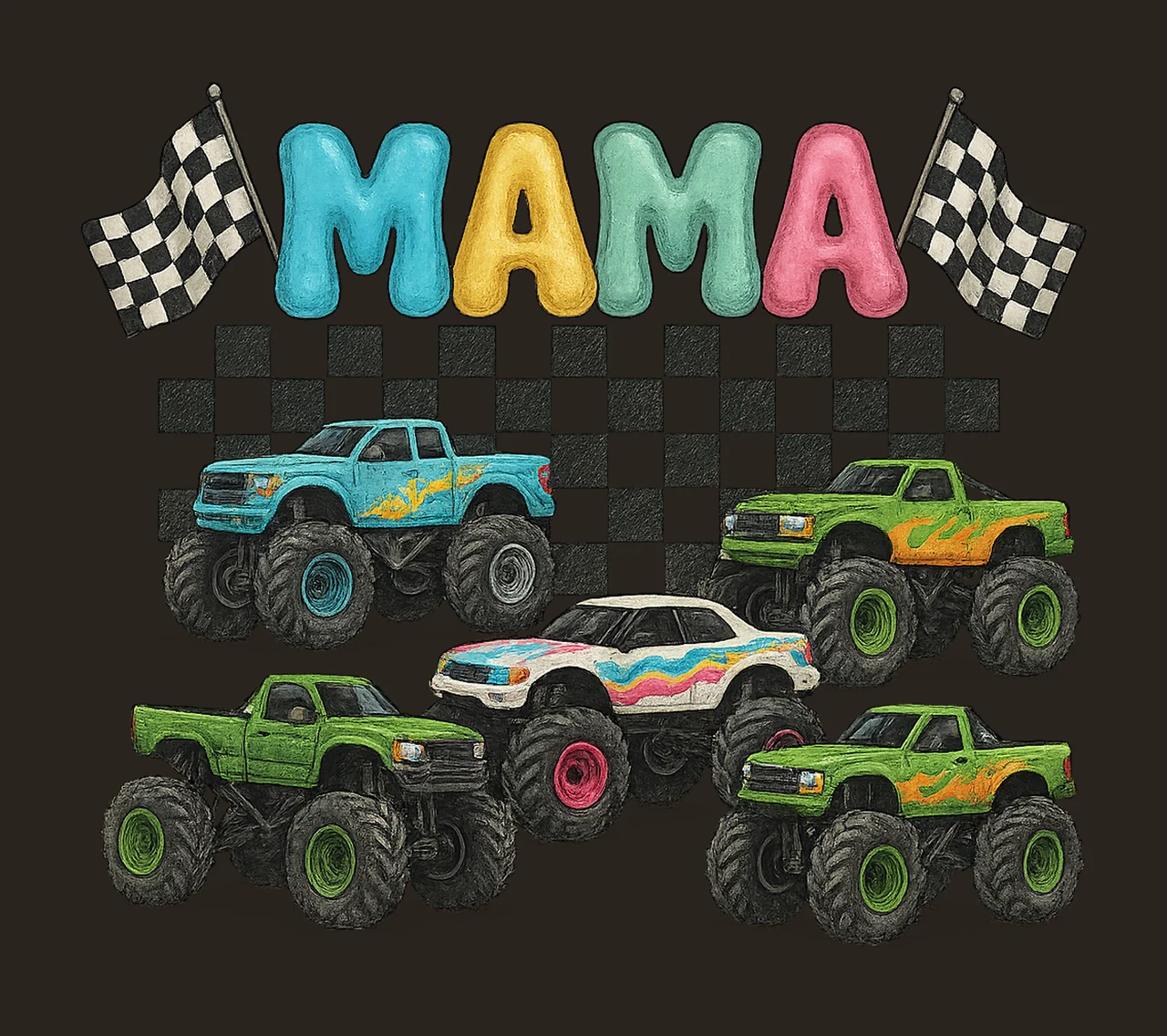 Monster Truck Mama Checkered Truck Design Pregnant Mama New contrast preview thumbnail