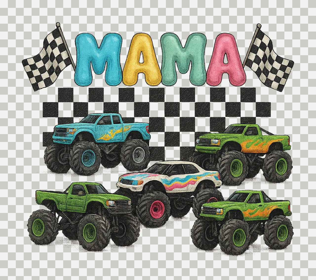 Monster Truck Mama Checkered Truck Design Pregnant Mama New transparency and detail preview thumbnail