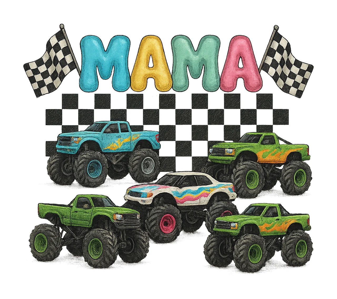 Monster Truck Mama Checkered Truck Design Pregnant Mama New