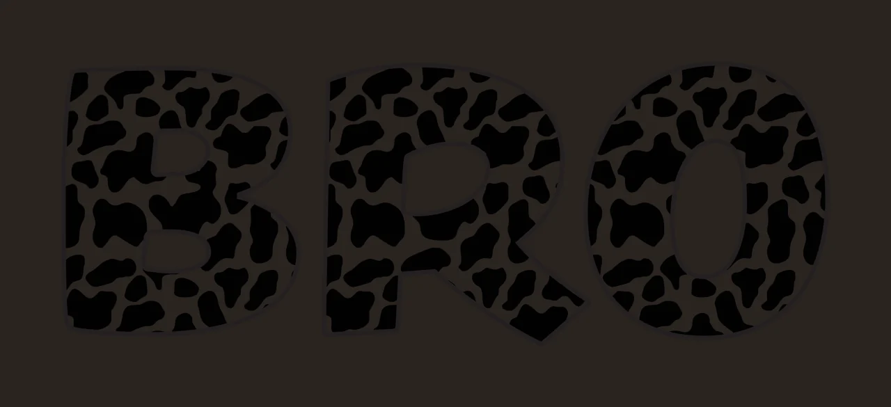 BRO Typography Design with letters B R O, cow spot pattern and black outline in white contrast preview thumbnail