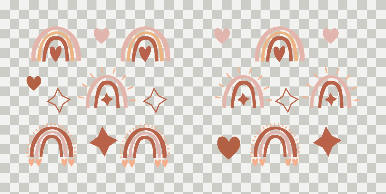Rainbow Can Glass Wrap Black Outline Heart Star symbols pattern transparency and detail preview thumbnail
