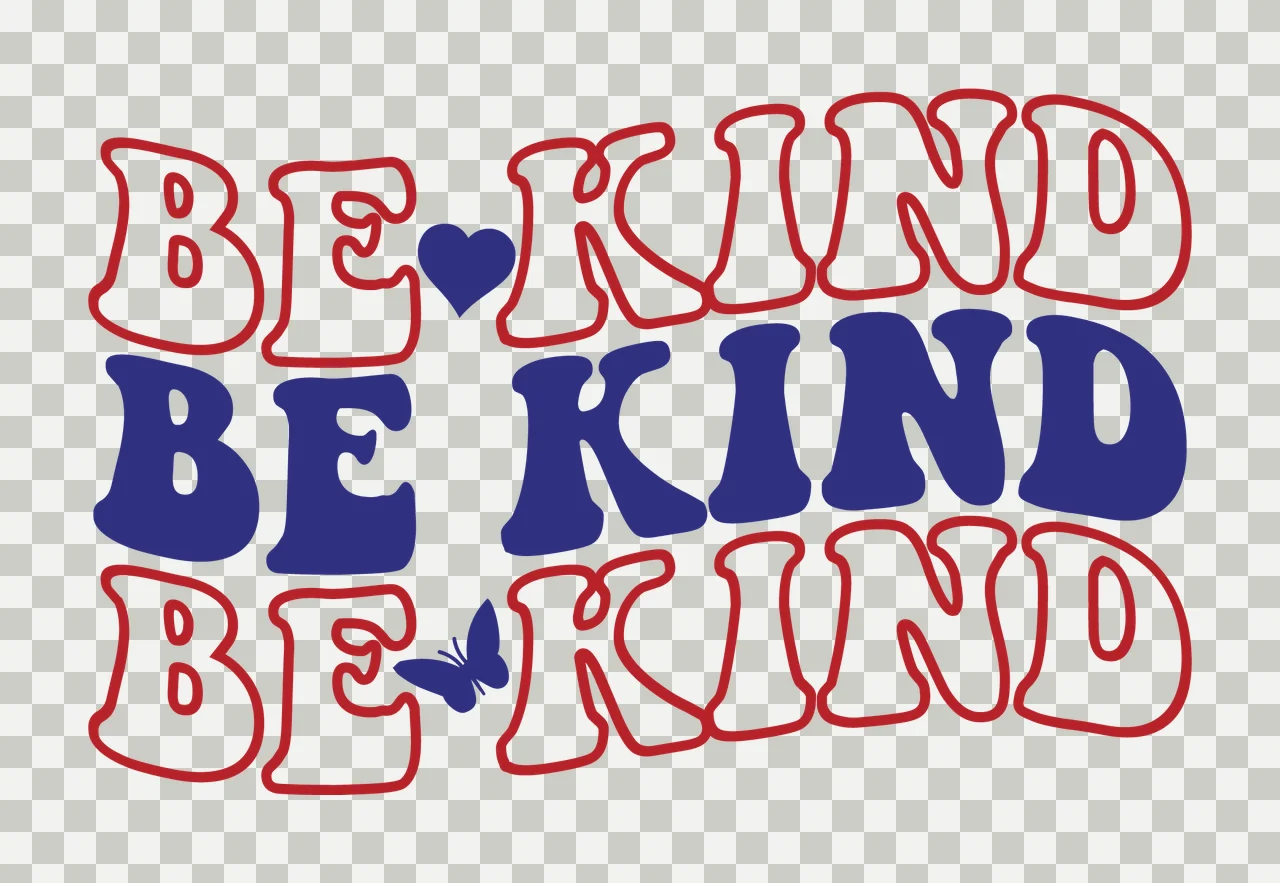 Be Kind Typography With Heart Butterfly wavy retro black white transparency and detail preview thumbnail