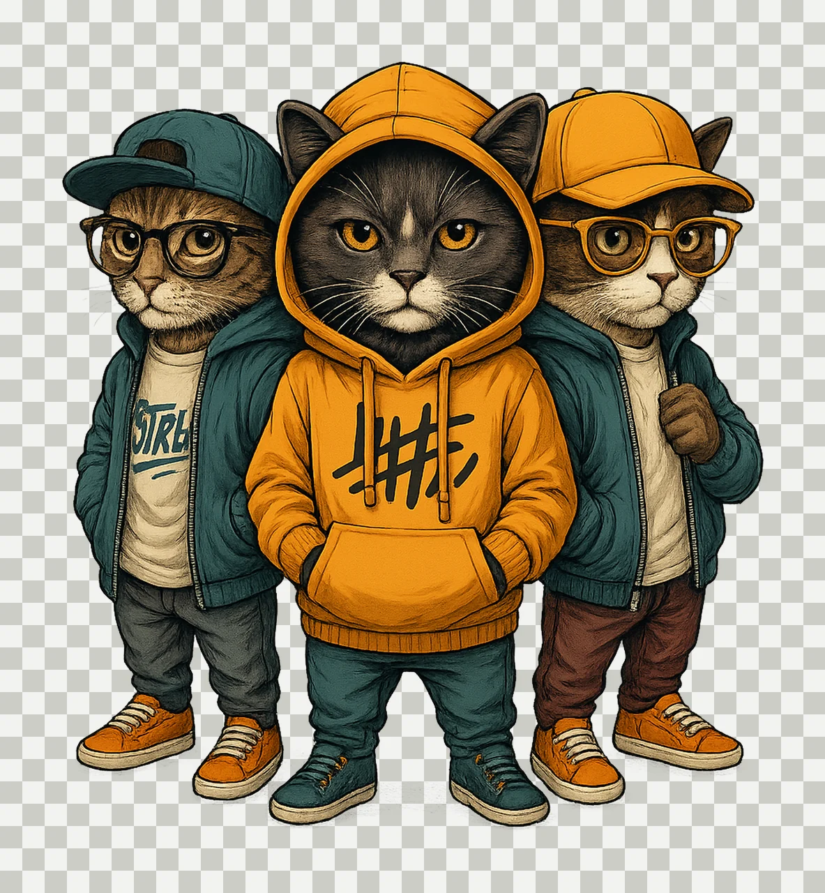 Hip Hop Cats Art Print Urban Style Cat Design Cool Cat transparency and detail preview thumbnail