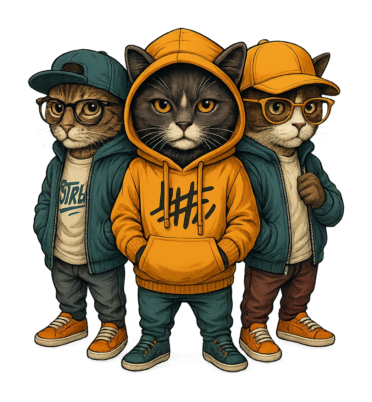 Hip Hop Cats Art Print Urban Style Cat Design Cool Cat