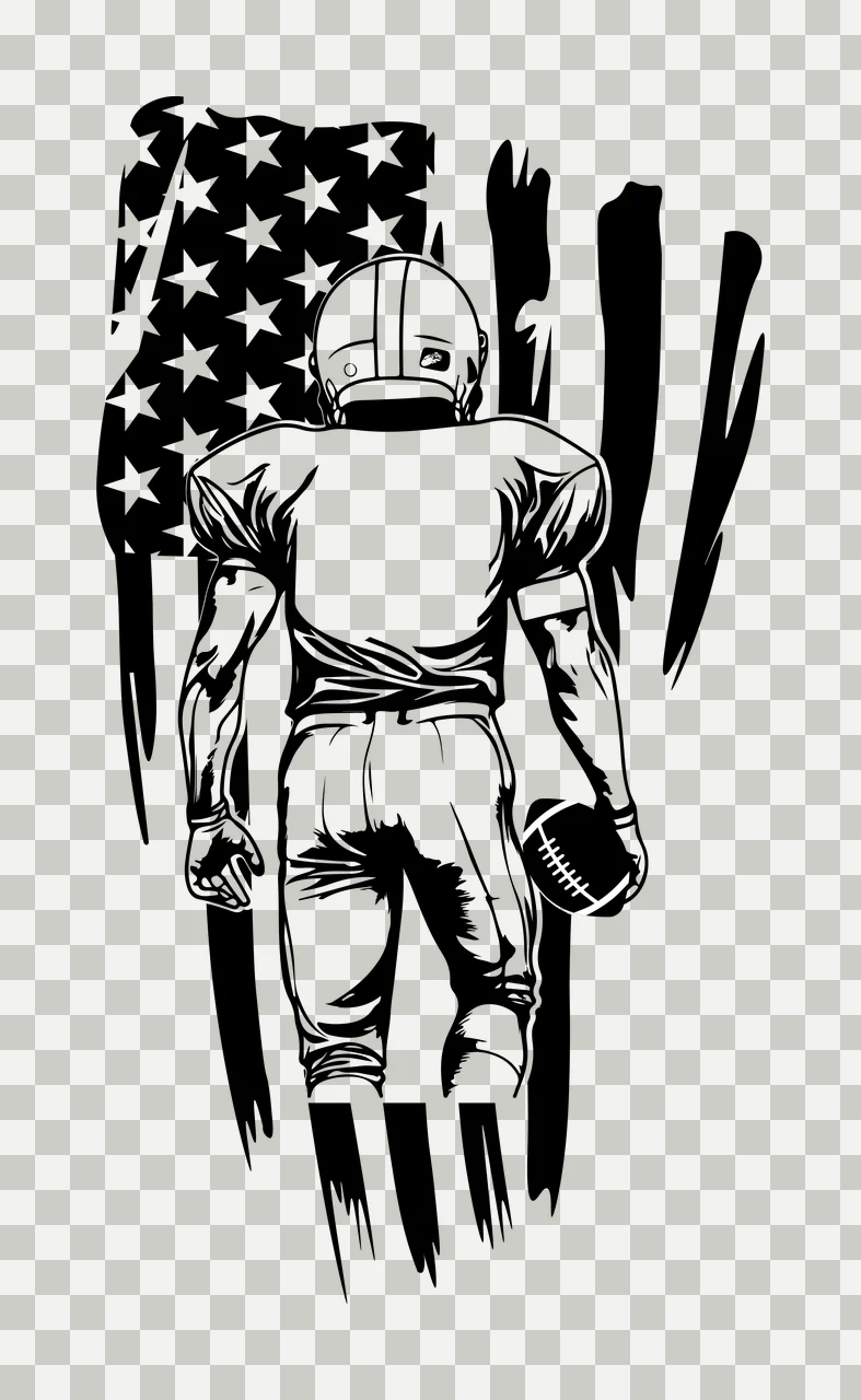 Football Flag Player Standing Before Silhouette helmet black transparency and detail preview thumbnail