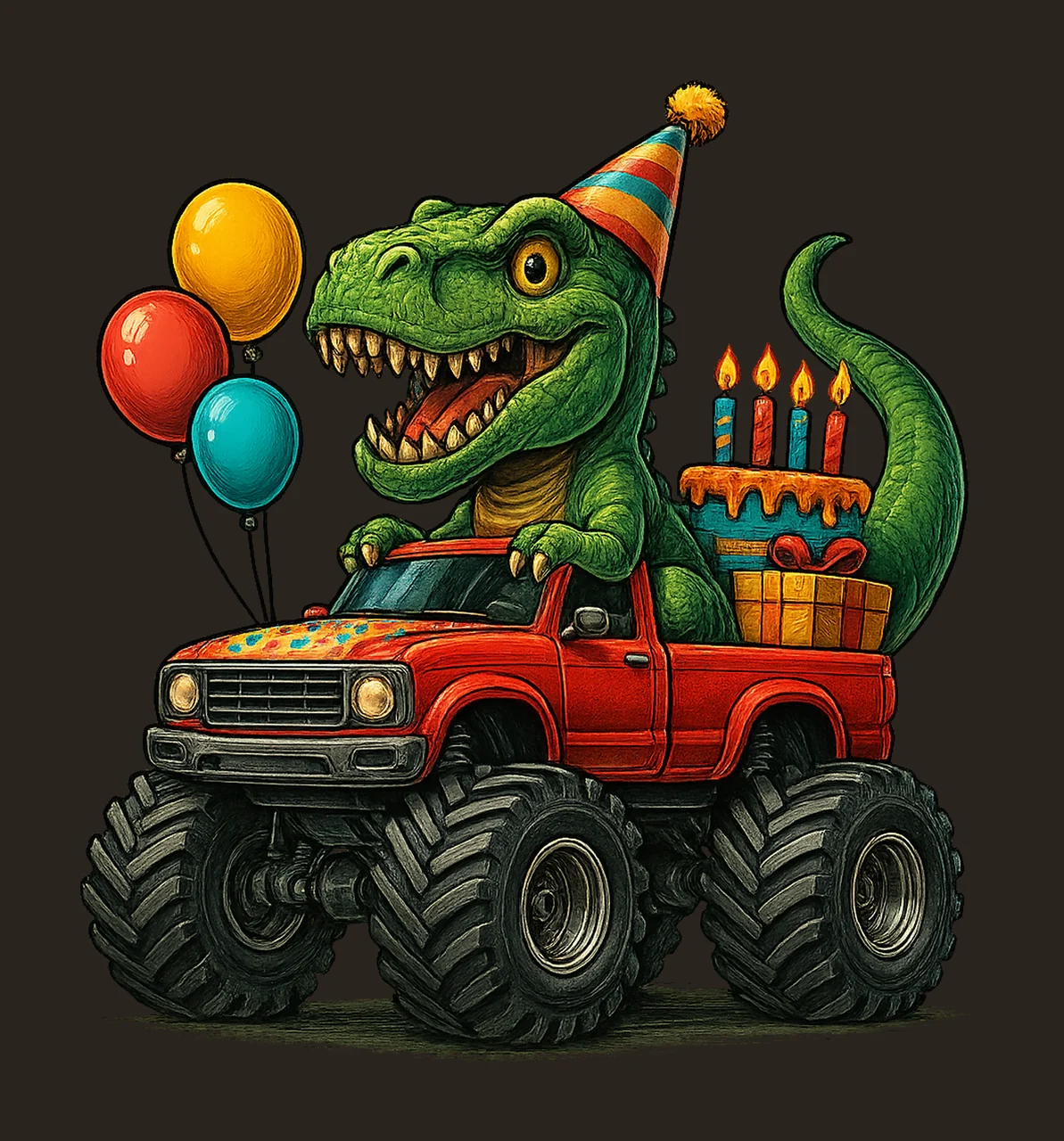 Dinosaur Monster Truck Happy Birthday Kids Party Design contrast preview thumbnail