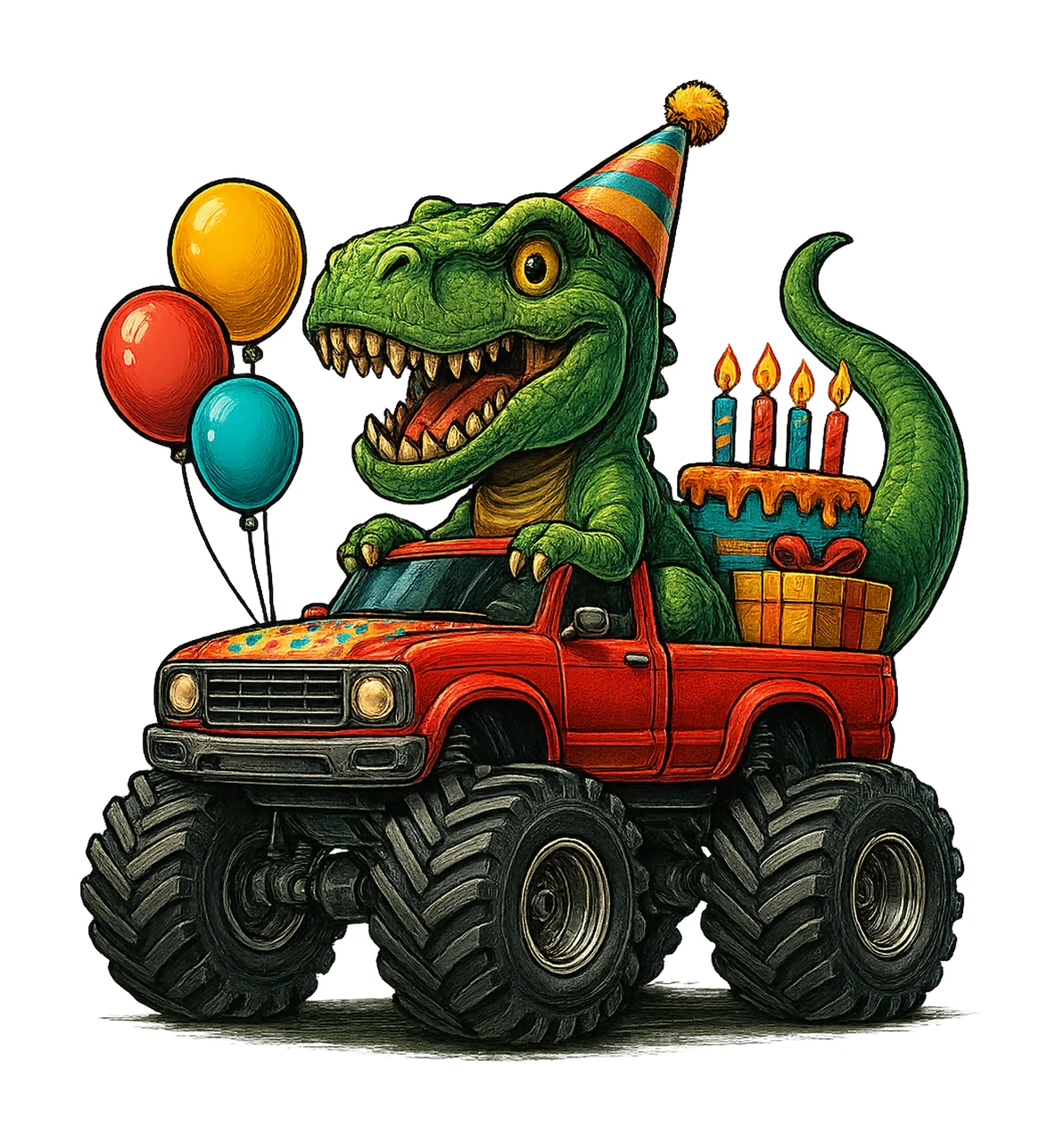 Dinosaur Monster Truck Happy Birthday Kids Party Design