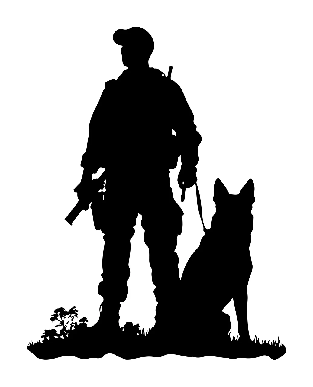 Dog Silhouette Of Standing Person and grass hat gear black