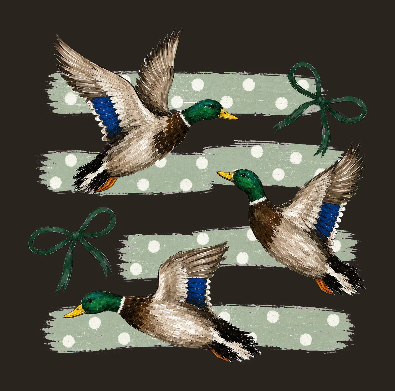Vintage Retro Mallard Duck Polka Dot Bows bundle 02 contrast preview thumbnail