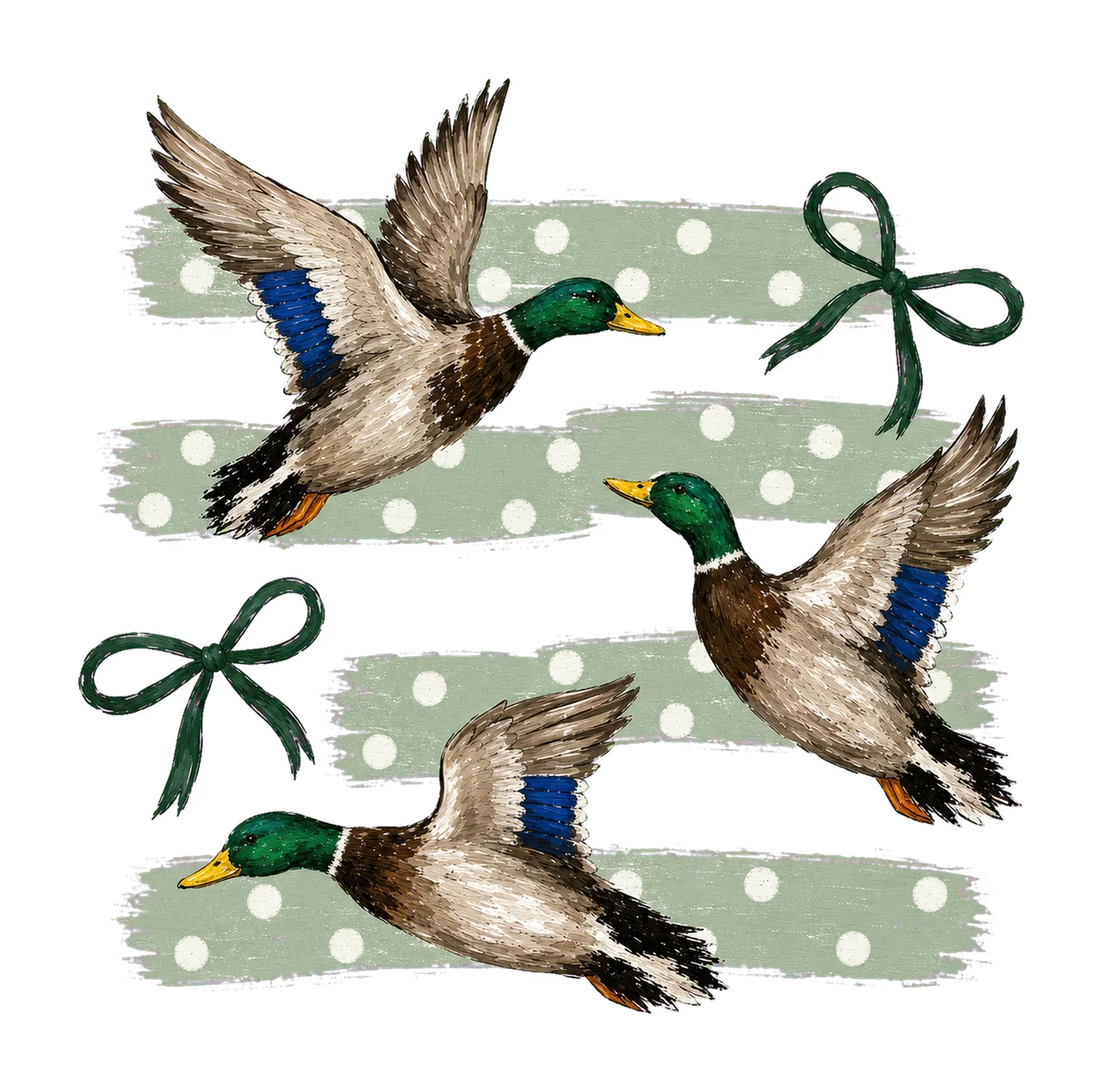 Vintage Retro Mallard Duck Polka Dot Bows bundle 02