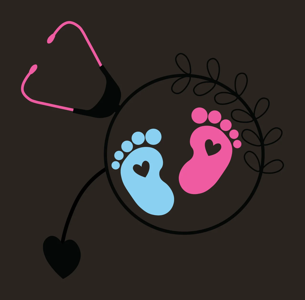 Feet Stethoscope Circling Baby Footprints With Hearts leaves contrast preview thumbnail