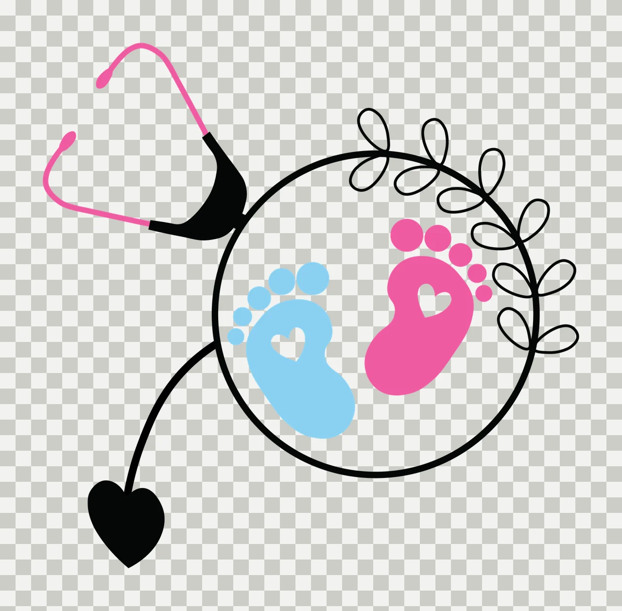 Feet Stethoscope Circling Baby Footprints With Hearts leaves transparency and detail preview thumbnail
