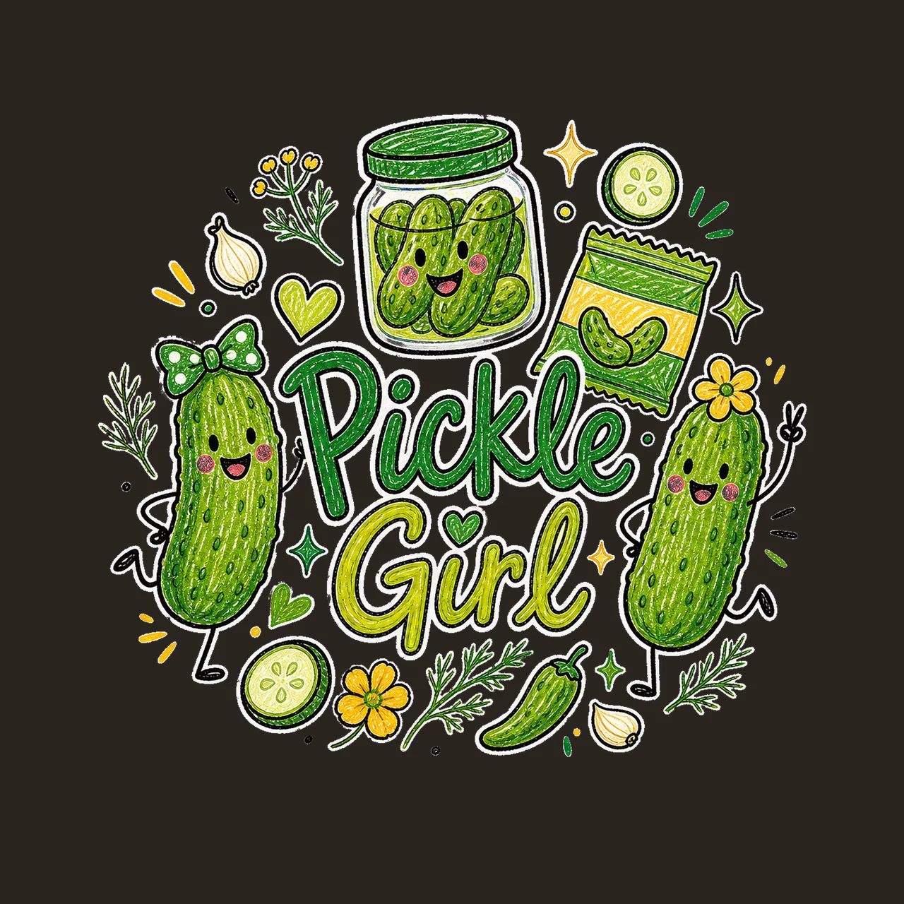 Pickle Girl Doodle sublimation instant shirt Variation C contrast preview thumbnail