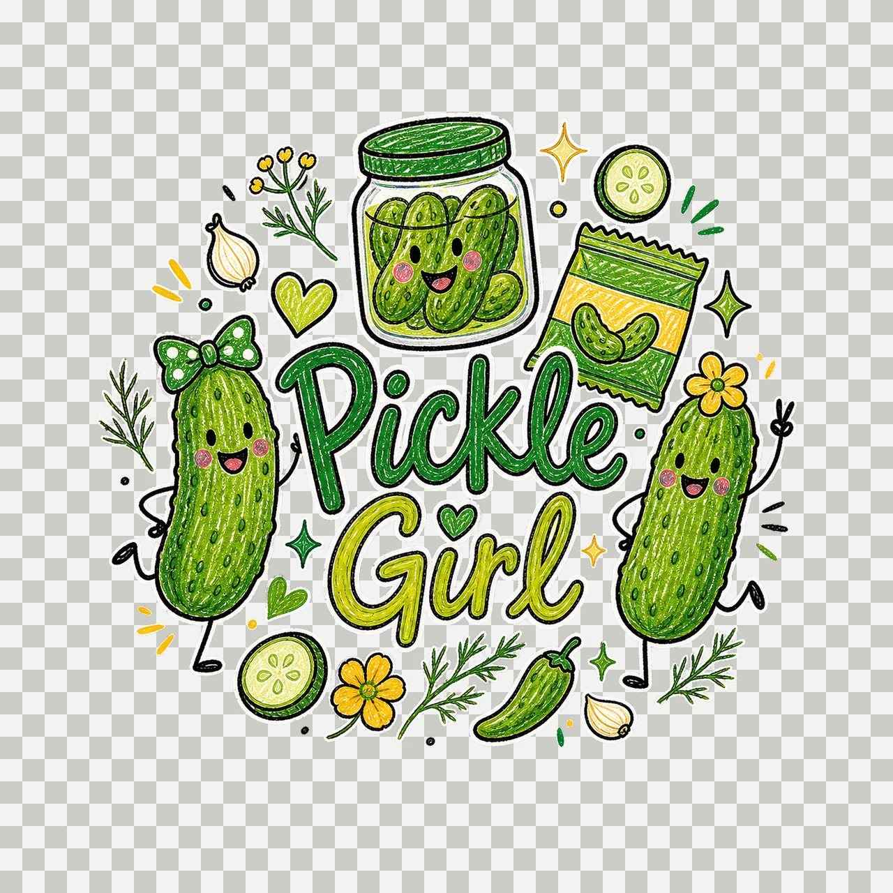 Pickle Girl Doodle sublimation instant shirt Variation C transparency and detail preview thumbnail