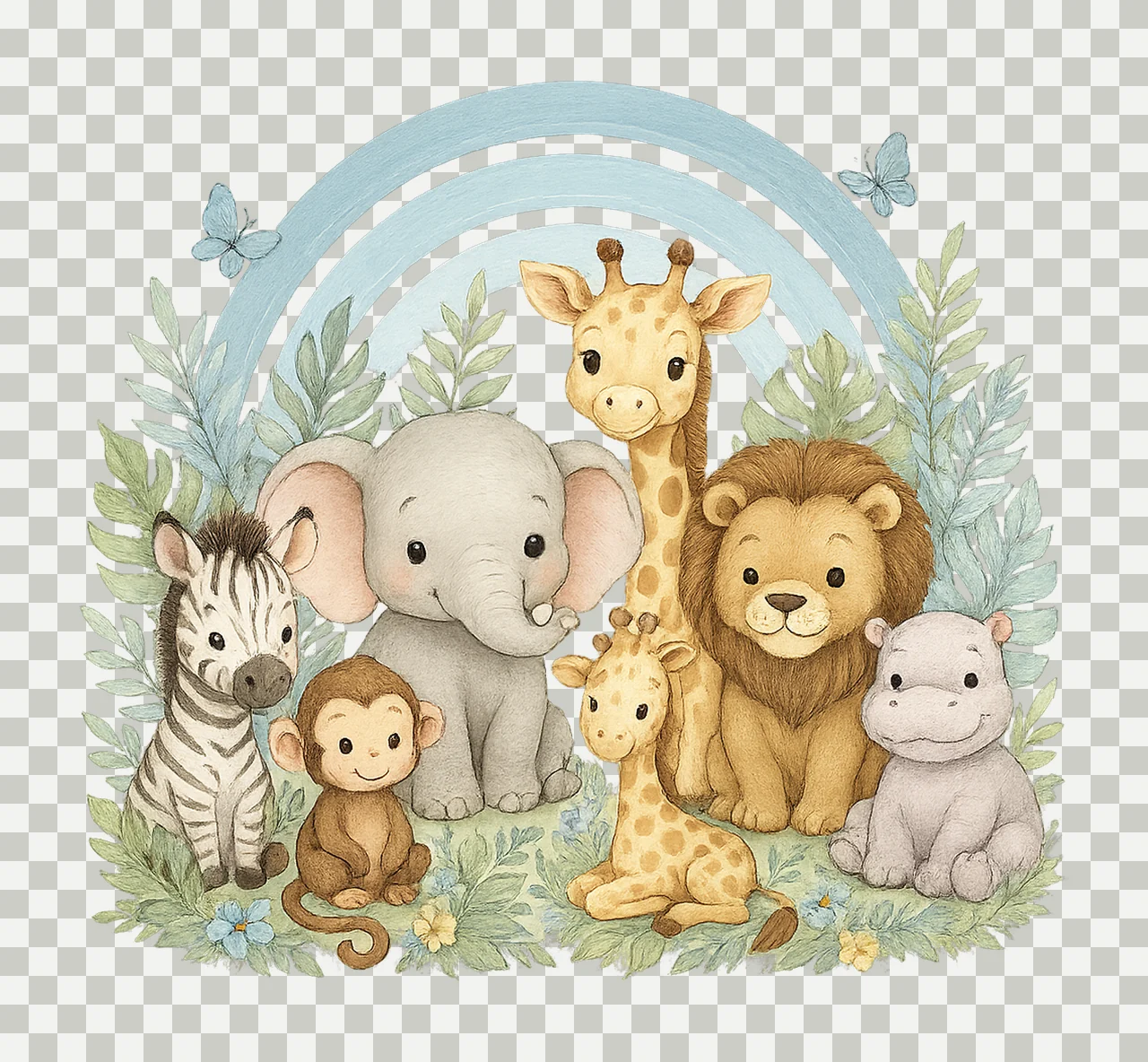 Blue Safari Animals Pink Rainbow Girls Shirt Design Wild One transparency and detail preview thumbnail