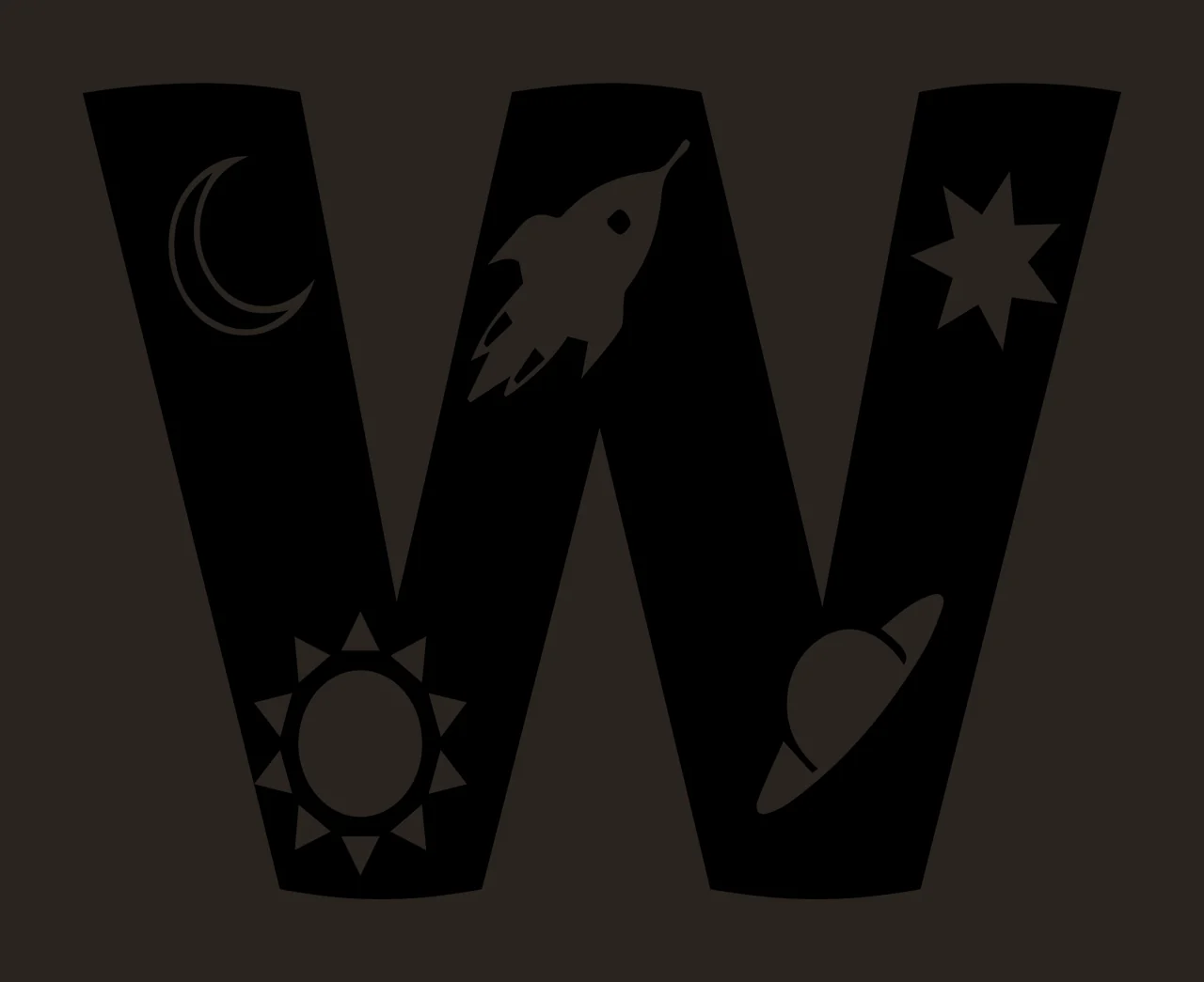 Space Letter W With Crescent Moon And Rocket contrast preview thumbnail