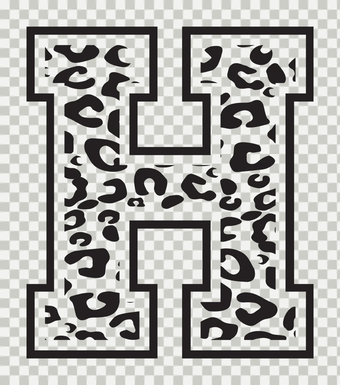 Black Varsity Half Font Leopard Character 32 print animal cheetah transparency and detail preview thumbnail