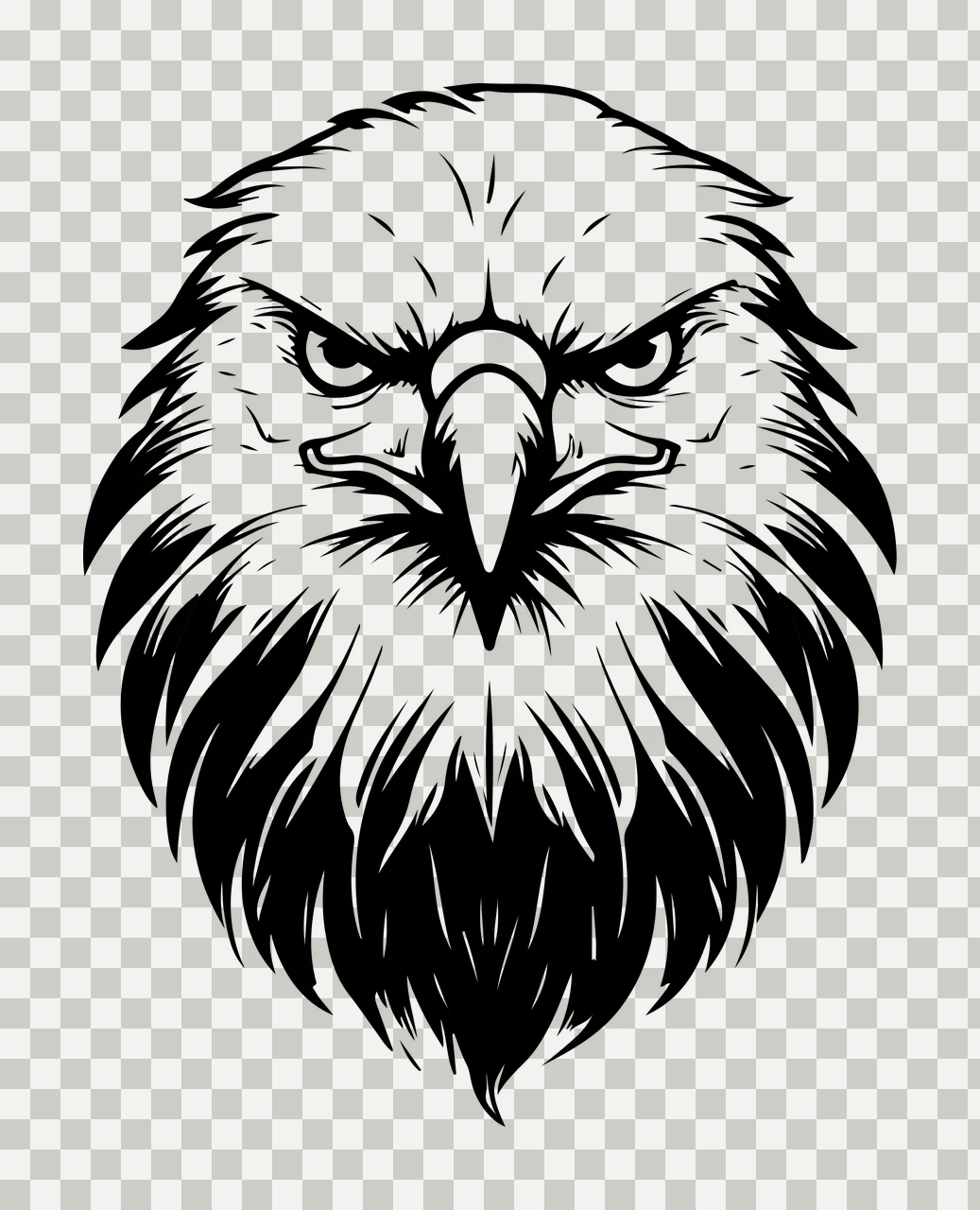 Eagle Head Front View Graphic staring bird feathers beak detailed transparency and detail preview thumbnail
