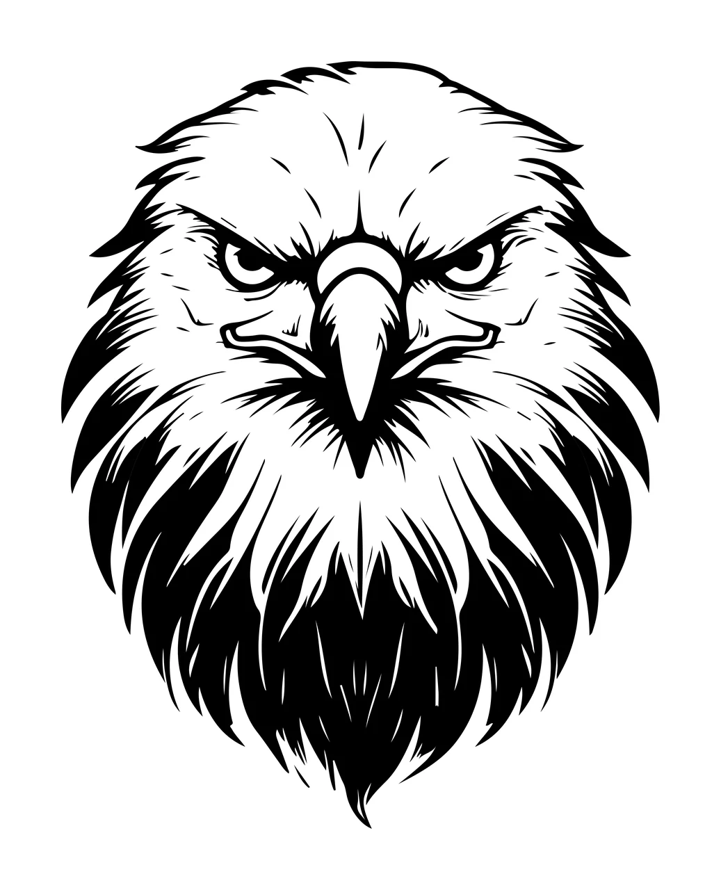 Eagle Head Front View Graphic staring bird feathers beak detailed
