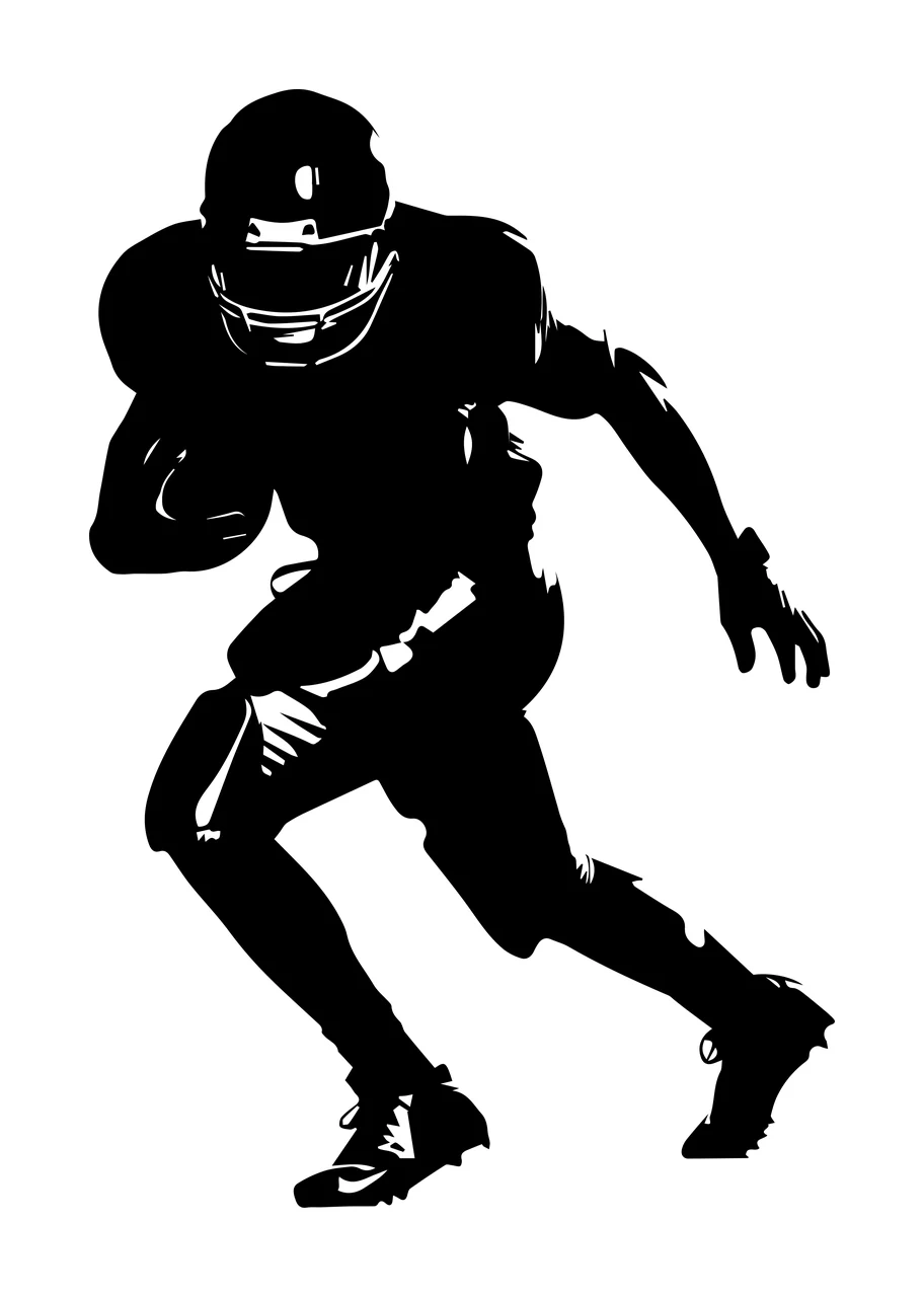 Football Player Running With Ball Helmet Jersey Cleats Silhouette
