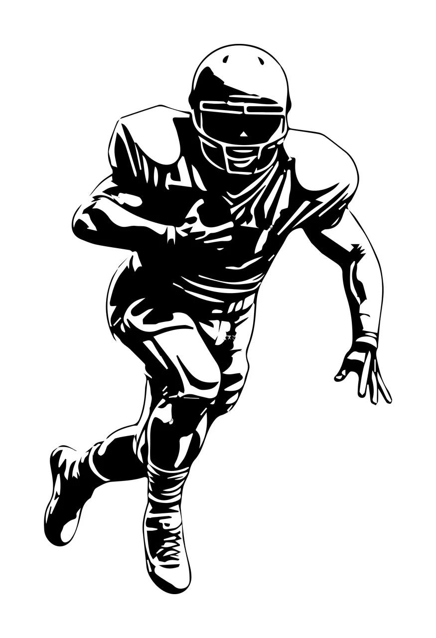 Football Player Running Line Art Illustration helmet uniform