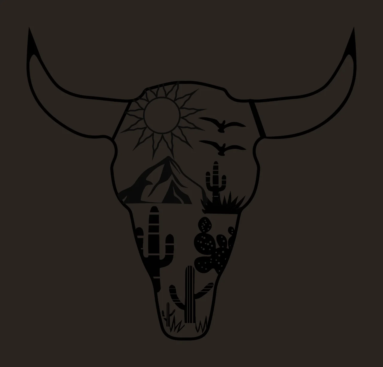 Can Glass Wrap Bull Skull With Desert Landscape Frame scene contrast preview thumbnail