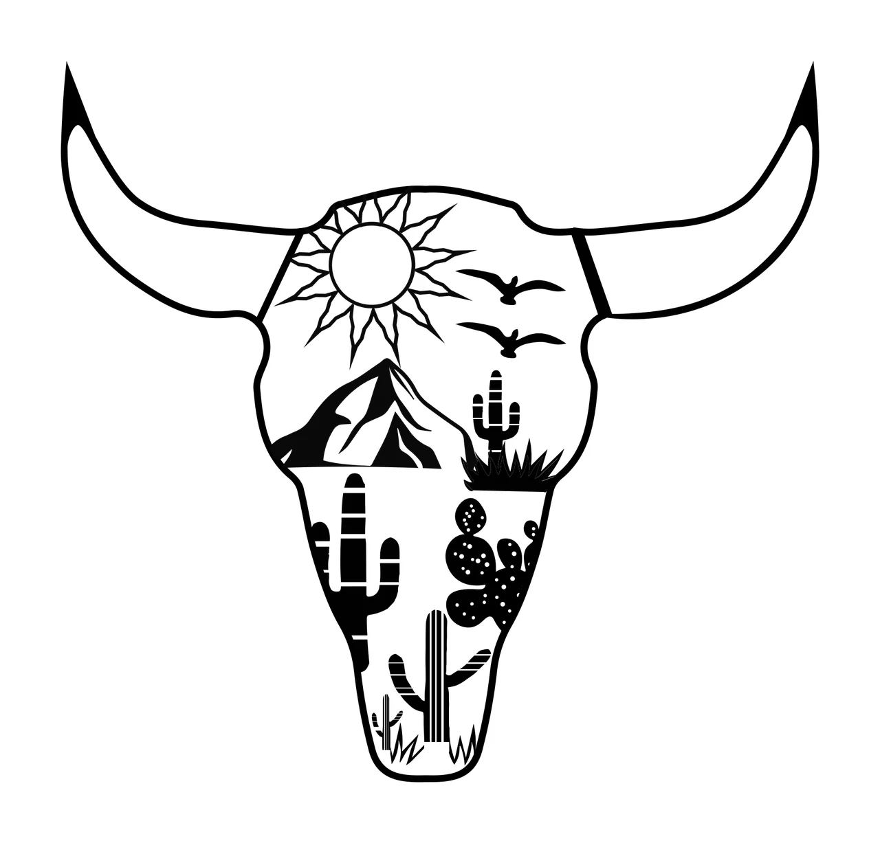 Can Glass Wrap Bull Skull With Desert Landscape Frame scene