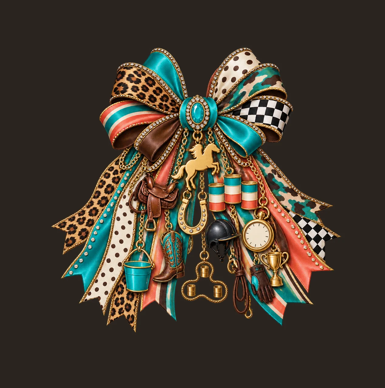 Barrel Racer Bow Charm PNG, Gold Chain Charms, Transparent Sublimation Design, Digital Download contrast preview thumbnail