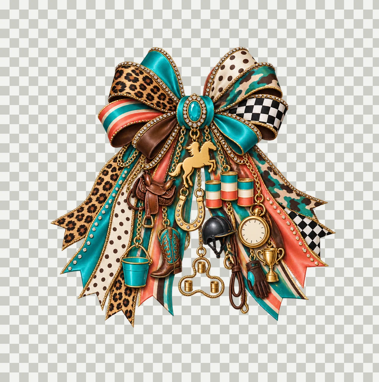 Barrel Racer Bow Charm PNG, Gold Chain Charms, Transparent Sublimation Design, Digital Download transparency and detail preview thumbnail