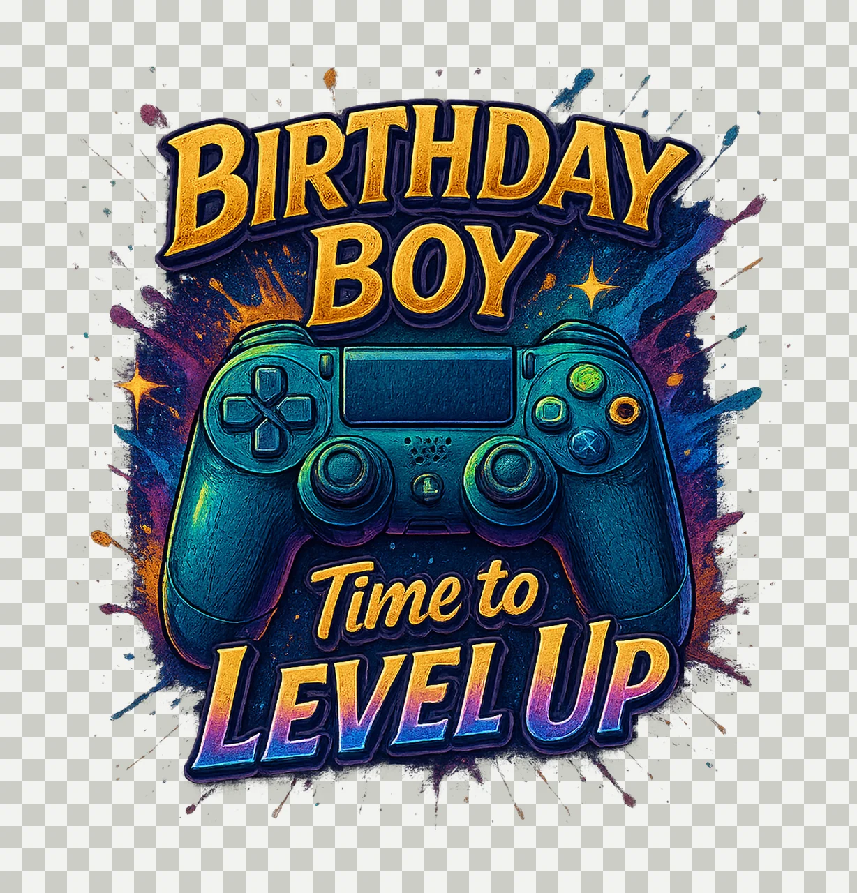 Gamer Birthday Time to Level Up Gaming Controller Artwork transparency and detail preview thumbnail