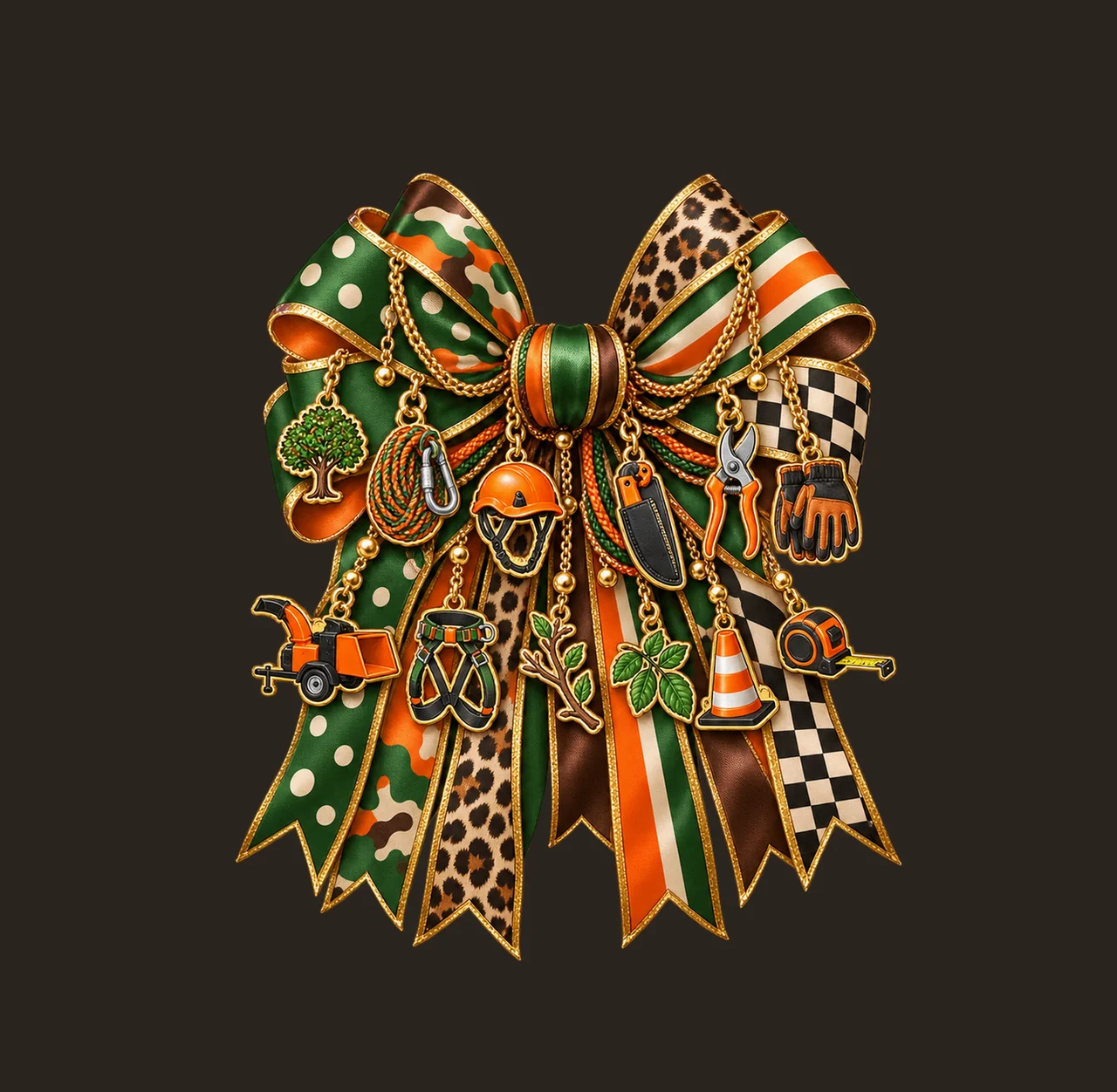 Arborist and Tree Care Professional Bow Charm PNG, Gold Chain Charms, Transparent Sublimation Design, Digital Download contrast preview thumbnail