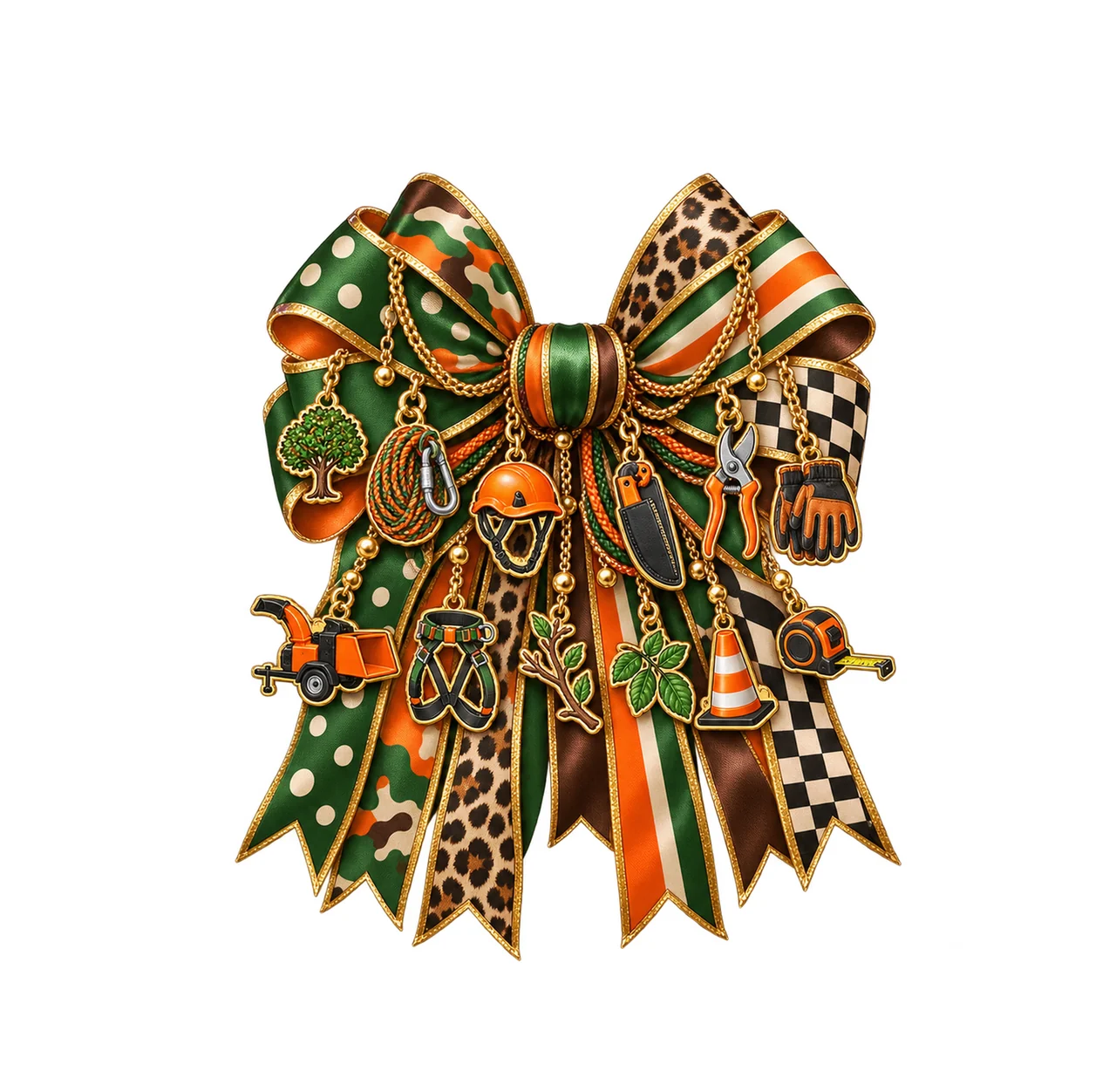Arborist and Tree Care Professional Bow Charm PNG, Gold Chain Charms, Transparent Sublimation Design, Digital Download