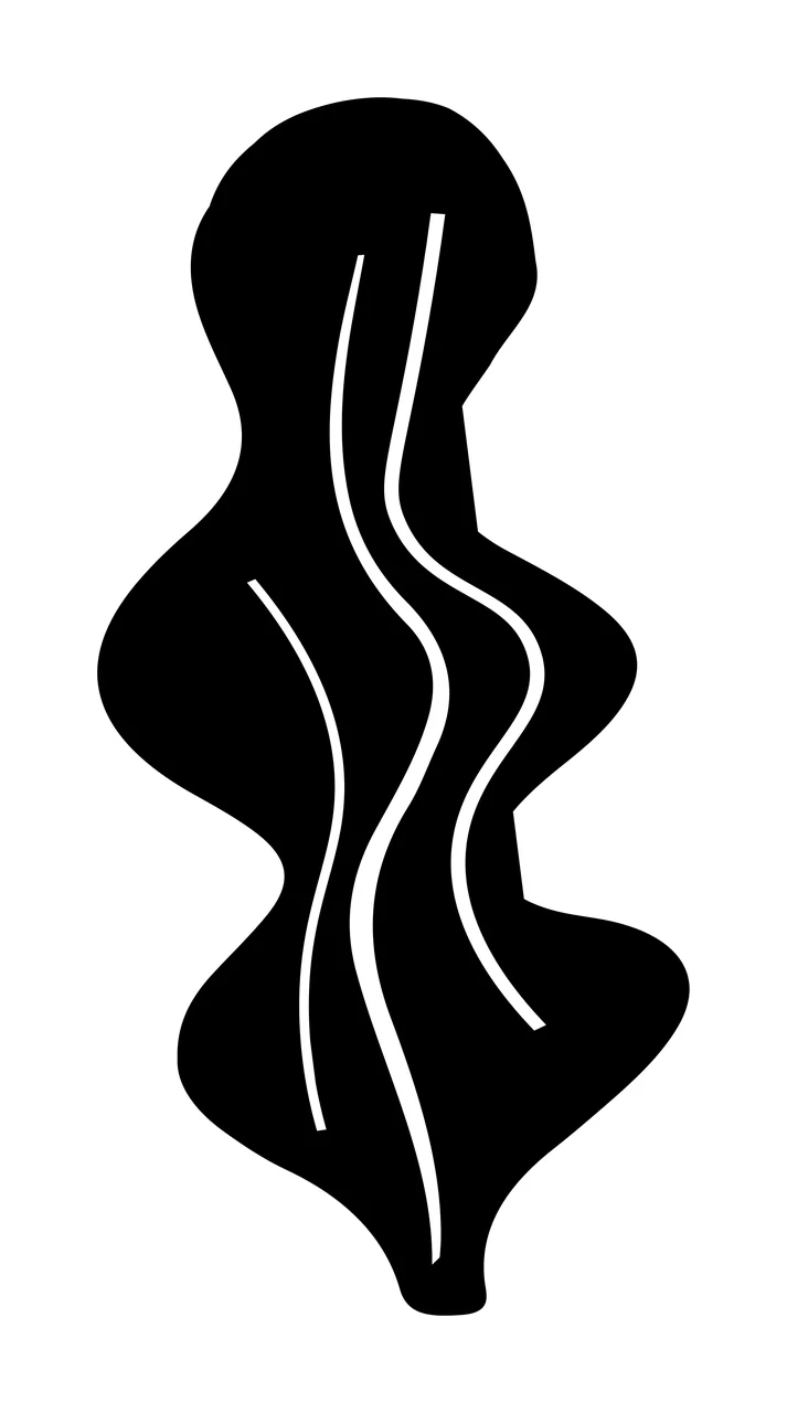 Solid Black Amorphous Shape With Three Vertical Wavy lines