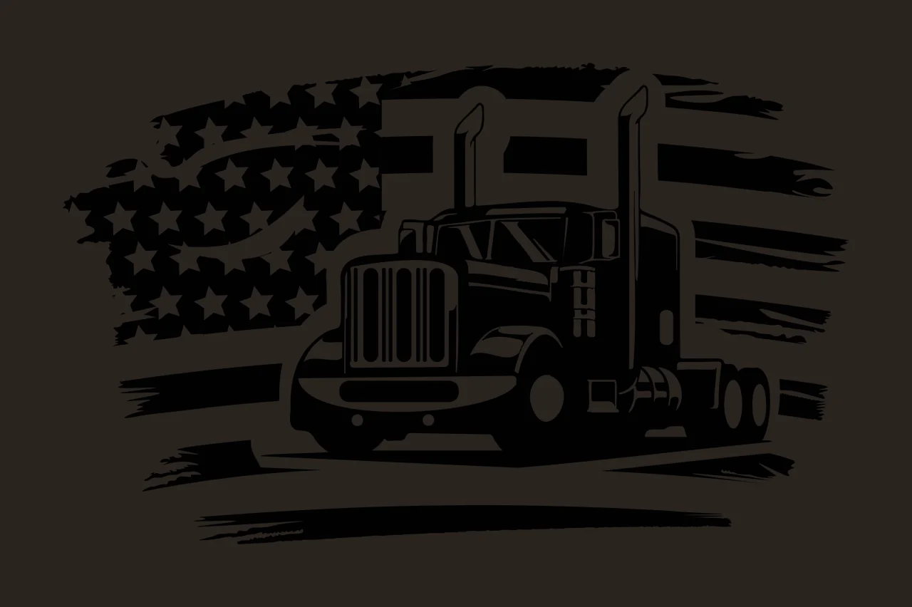 Semi Truck Flag Front View Graphic Positioned over stars stripes contrast preview thumbnail