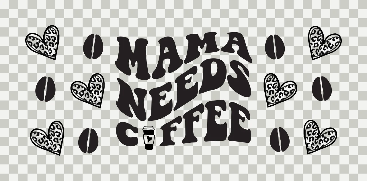 Can Glass Wrap Mama Needs Coffee Wavy Text curving hearts leopard transparency and detail preview thumbnail